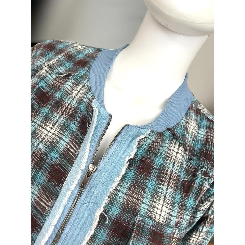 FATE Cute zip front chambray plaid top S M L - Picture 8 of 10